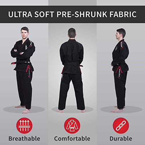 Kimono Vector Attila Series de Jiu Jitsu con cinturón Blanco, Ligero, 100% algodón, A0, Negro Kimono Vector Attila Series de Jiu Jitsu con cinturón Blanco, Ligero, 100% algodón, A0, Negro