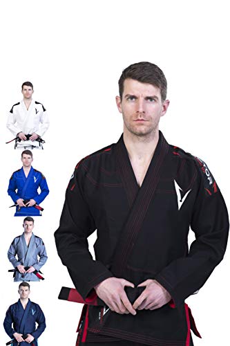 Kimono Vector Attila Series de Jiu Jitsu con cinturón Blanco, Ligero, 100% algodón, A0, Negro