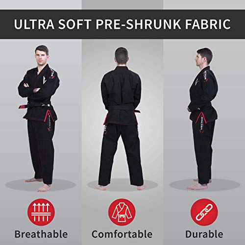 Kimono Vector Attila Series de Jiu Jitsu con cinturón Blanco, Ligero, 100% algodón, A3, Negro