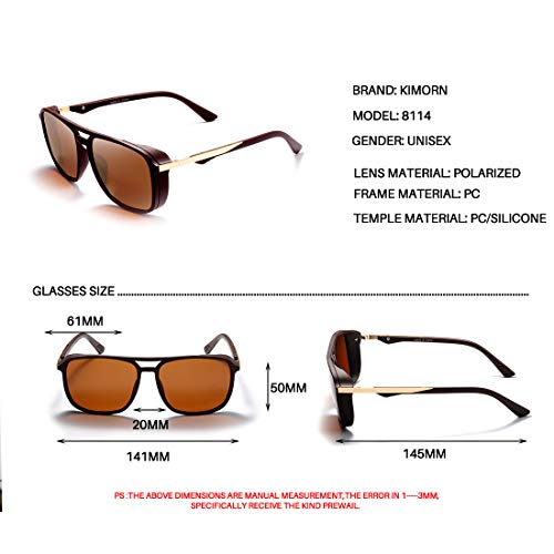 kimorn Gafas De Sol Polarizado Para Los Hombres Marco Cuadrado Unisexo Deportes Al Aire Libre Gafas Clásico K0623 (Marrón) kimorn Gafas De Sol Polarizado Para Los Hombres Marco Cuadrado Unisexo Deportes Al Aire Libre Gafas Clásico K0623 (Marrón)