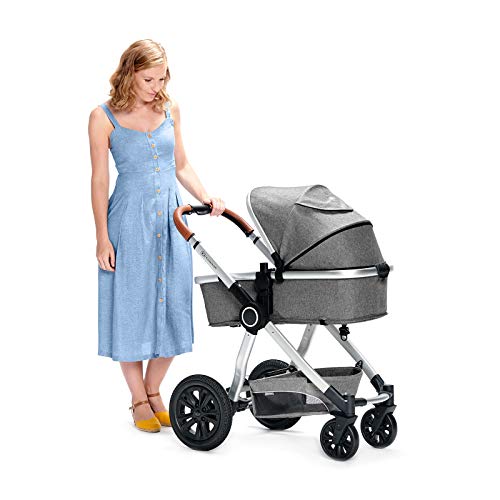 Kinderkraft Carrito Bebé 3 Piezas VEO, Silla Paseo, Asiento Coche, Capazo, Plegado, Gris