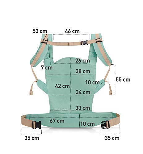 Kinderkraft Mochila Portabebé NINO, Ergonómica, Multiposición, 20 kg max., Menta