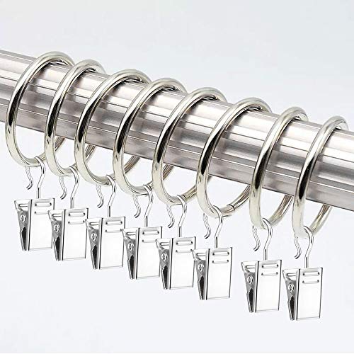 KINDPMA 30 Piezas Anillos de Cortinas con Pinza de Metal 3.5cm Anilla para Cortina Baño Anillas Barra Cortina Ducha Clips Desmontable, Plata