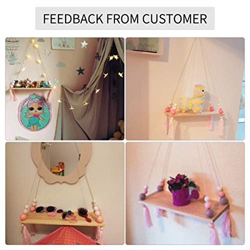 king do way Baldas Flotantes, Estante de Pared Decorativa de Techo con Fijación de Cuerda De Madera - Habitación de Niños o Bebés - Estilo Nórdico - 38 x 14 x 1.2 cm (Blanco, Rosa y Morado) king do way Baldas Flotantes, Estante de Pared Decorativa de Techo con Fijación de Cuerda De Madera - Habitación de Niños o Bebés - Estilo Nórdico - 38 x 14 x 1.2 cm (Blanco, Rosa y Morado)