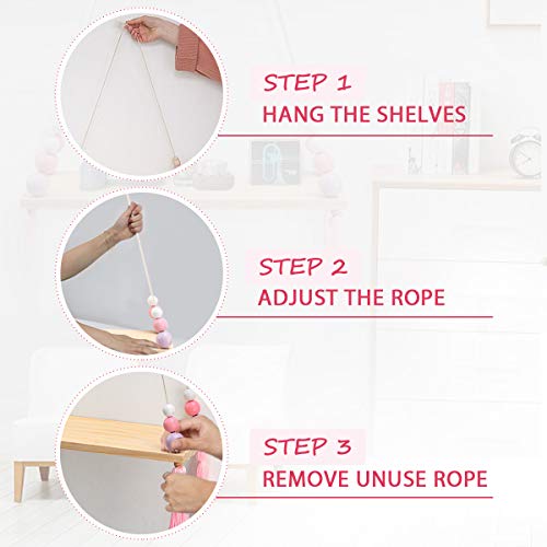 king do way Baldas Flotantes, Estante de Pared Decorativa de Techo con Fijación de Cuerda De Madera - Habitación de Niños o Bebés - Estilo Nórdico - 38 x 14 x 1.2 cm (Blanco, Rosa y Morado) king do way Baldas Flotantes, Estante de Pared Decorativa de Techo con Fijación de Cuerda De Madera - Habitación de Niños o Bebés - Estilo Nórdico - 38 x 14 x 1.2 cm (Blanco, Rosa y Morado)
