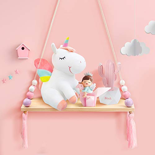 king do way Baldas Flotantes, Estante de Pared Decorativa de Techo con Fijación de Cuerda De Madera - Habitación de Niños o Bebés - Estilo Nórdico - 38 x 14 x 1.2 cm (Blanco, Rosa y Morado) king do way Baldas Flotantes, Estante de Pared Decorativa de Techo con Fijación de Cuerda De Madera - Habitación de Niños o Bebés - Estilo Nórdico - 38 x 14 x 1.2 cm (Blanco, Rosa y Morado)