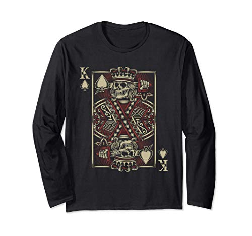 King Of Spades Skull Men Poker Juego de cartas Biker Grunge Manga Larga