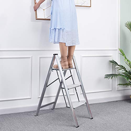 Kingrack Escalera,Escalera Plegable del Hogar,Taburete Plegable 3 Peldaños,Capacidad 150 Kg