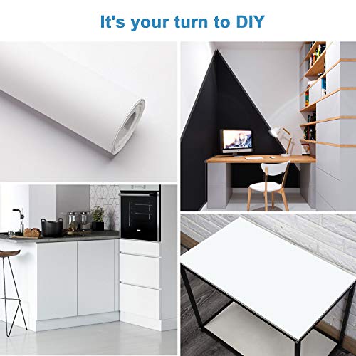 KINLO 61 * 500cm Pegatinas de Pared Muebles Vinilo Papel Adhesivo Blanco Mate Aumento del Grosor Rollo Pintado Pared Impermeable de PVC para Dormitorio/Sala/Aparador, a Prueba de Agua KINLO 61 * 500cm Pegatinas de Pared Muebles Vinilo Papel Adhesivo Blanco Mate Aumento del Grosor Rollo Pintado Pared Impermeable de PVC para Dormitorio/Sala/Aparador, a Prueba de Agua
