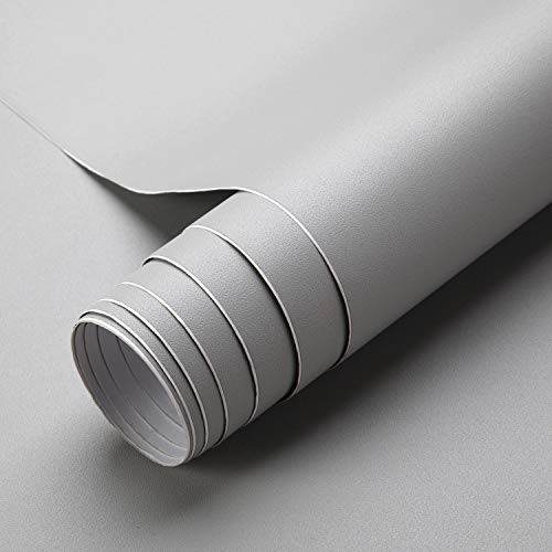 Kinlo - Lámina adhesiva decorativa de PVC, 5 x 0,61 m, color blanco, gruesa, autoadhesiva, resistente al agua, embellece muebles sin brillo, pvc, Gris Claro, 5M