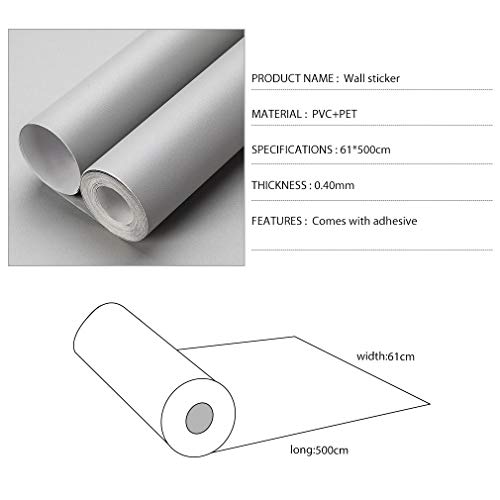 Kinlo - Lámina adhesiva decorativa de PVC, 5 x 0,61 m, color blanco, gruesa, autoadhesiva, resistente al agua, embellece muebles sin brillo, pvc, Gris Claro, 5M