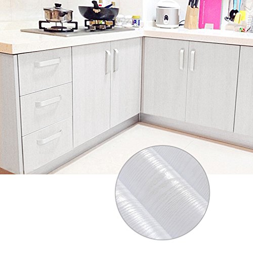 KINLO Papel Adhesivo Pintado Impermeable con la Imagen de Madera Pegatina de PVC para Decorar y Proteger Pegatina para Muebles Cocina Baño a Prueba de Agua de Moho 0.61 * 5M per Rollo, color Blanco