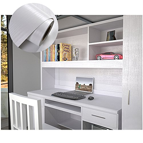 KINLO Papel Adhesivo Pintado Impermeable con la Imagen de Madera Pegatina de PVC para Decorar y Proteger Pegatina para Muebles Cocina Baño a Prueba de Agua de Moho 0.61 * 5M per Rollo, color Blanco