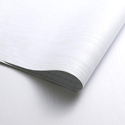 KINLO Papel Adhesivo Pintado Impermeable con la Imagen de Madera Pegatina de PVC para Decorar y Proteger Pegatina para Muebles Cocina Baño a Prueba de Agua de Moho 0.61 * 5M per Rollo, color Blanco