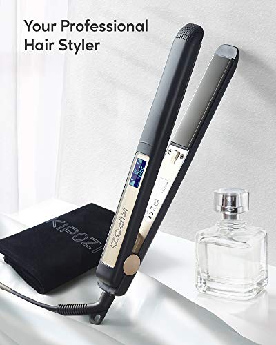 KIPOZI Plancha de Pelo Profesional, Plancha de Titanio para Alisar o Rizar el Cabello sin Daños, Pantalla Digital con Temperatura de 80 a 230℃ (Negro Mate)