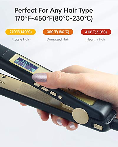 KIPOZI Plancha de Pelo Profesional, Plancha de Titanio para Alisar o Rizar el Cabello sin Daños, Pantalla Digital con Temperatura de 80 a 230℃ (Negro Mate)