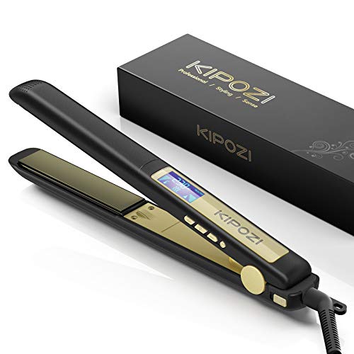 KIPOZI Plancha de Pelo Profesional, Plancha de Titanio para Alisar o Rizar el Cabello sin Daños, Pantalla Digital con Temperatura de 80 a 230℃ (Negro Mate)