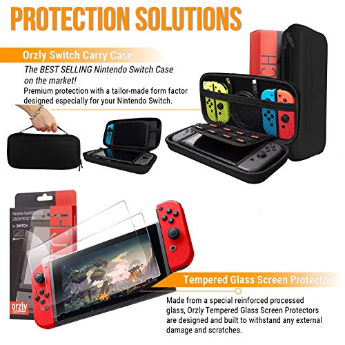 Kit Accesorios para Nintendo Switch – Orzly Geek Pack con: Funda y Protector de Pantalla Switch, Empuñaduras & Volante para mandos Joy-con, Una Base de Carga USB y Un Soporte portátil, y más. [Negro]