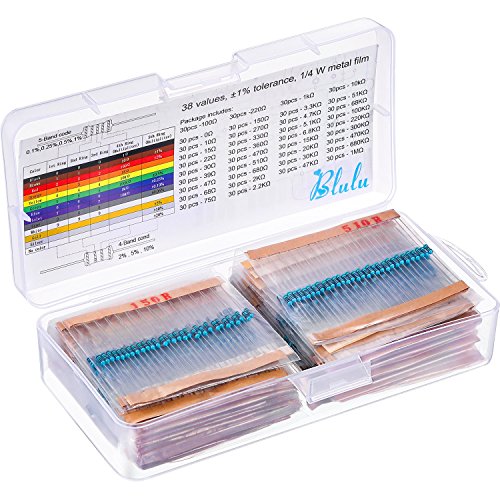 Kit de 1140 Piezas de Resistores Electrónicos de Película de Metal, 38 Valores 1% Resistores Variados desde 10 Ω a 1 MΩ 1/4 W Resistor Variedad Paquete para Experimentos y Proyectos de Bricolaje