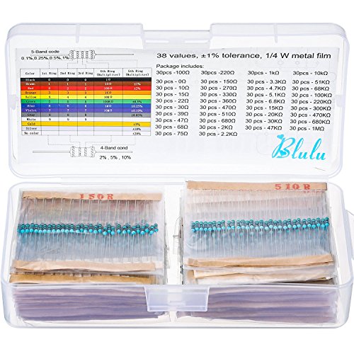 Kit de 1140 Piezas de Resistores Electrónicos de Película de Metal, 38 Valores 1% Resistores Variados desde 10 Ω a 1 MΩ 1/4 W Resistor Variedad Paquete para Experimentos y Proyectos de Bricolaje