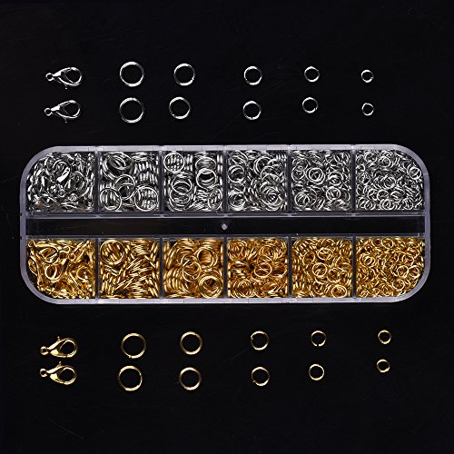 Kit de Accesorios de Joyería Cierres de Langosta y Anillos de Salto para Fabricación de Joya, 1104 Piezas