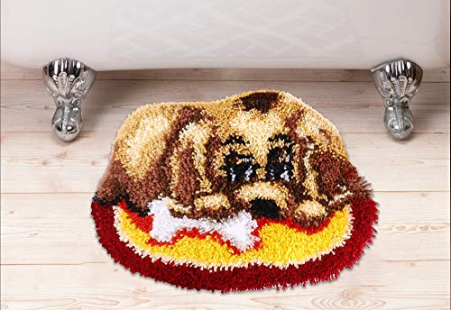 Kit de Alfombra de Gancho Patrón Animal Perro Bordado Punto de Cruz Cojín Decoración para El Hogar 19,6 x 14,17 Pulgadas