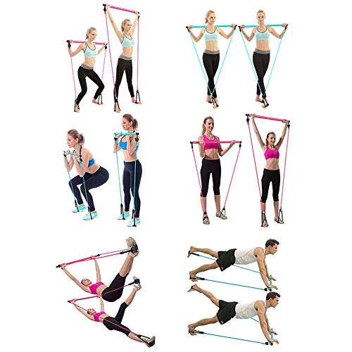 Kit de barra de palo Pilates con banda de resistencia y aro de pie Varilla de yoga multifuncional Equipo de ejercicio deportivo Expansor de pecho Tirador de brazo para culturismo en el gimnasio en cas