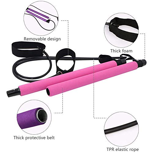 Kit de barra de pilates portátil con banda de resistencia, yoga, pilates, barra de ejercicio con bucle para el pie para yoga, estiramiento, esculpir, torsión, barra de resistencia