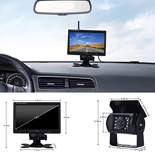 Kit de cámara y monitor retrovisores inalámbricos, visión nocturna a prueba de agua, monitor LCD TFT HD de 7 pulgadas, 12 / 24V - RV Truck Trailer Camper Bus
