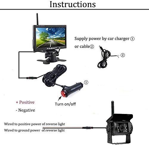 Kit de cámara y monitor retrovisores inalámbricos, visión nocturna a prueba de agua, monitor LCD TFT HD de 7 pulgadas, 12 / 24V - RV Truck Trailer Camper Bus
