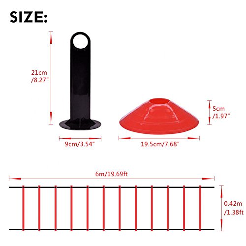 Kit de Escalera de Agilidad Velocidad de Entrenamiento de Velocidad 9Ft Escalera Plana + 10 Unidades de Conos de Disco para Coordinación Entrenamiento Atlético (rojo) Kit de Escalera de Agilidad Velocidad de Entrenamiento de Velocidad 9Ft Escalera Plana + 10 Unidades de Conos de Disco para Coordinación Entrenamiento Atlético (rojo)