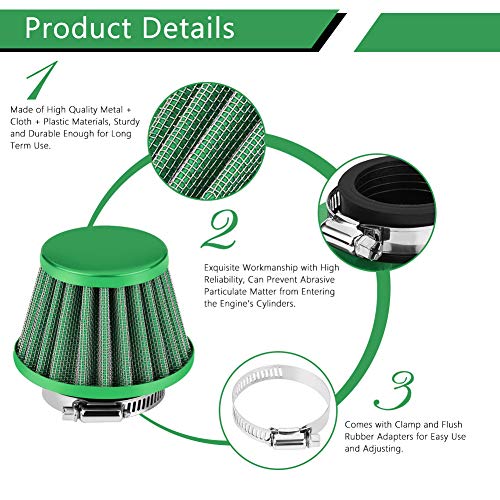 Kit de filtro de admisión de aire de abrazadera para motocicleta, 38mm Universal Filtro de aire de admisión para Scooter Atv Dirt Pit Bike(verde)