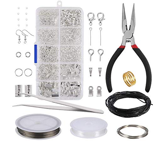 Kit de Hacer Bisutería ,Kit de Accesorios de Joyería 912 piezas Plata Joyería Artesanía Material en Caja de Plástico con Herramientas de Reparación de Joyas para Gacer Braceletc Necklace Jewelry Craft