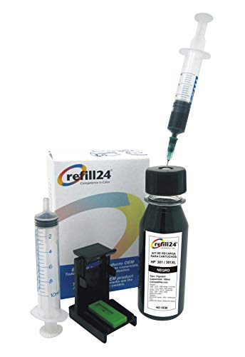 Kit de Recarga para Cartuchos de Tinta HP 301, 301 XL Negro, Incluye Clip y Accesorios + 100 ML Tinta Kit de Recarga para Cartuchos de Tinta HP 301, 301 XL Negro, Incluye Clip y Accesorios + 100 ML Tinta