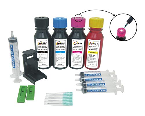 Kit de Recarga para Cartuchos de Tinta HP 301, 301 XL Negro y Color, Incluye Clip y Accesorios + 400 ML Tinta