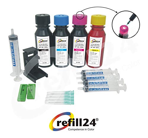 Kit de Recarga para Cartuchos de Tinta HP 305, 305 XL Negro y Color, Incluye Clip y Accesorios + 400 ML Tinta