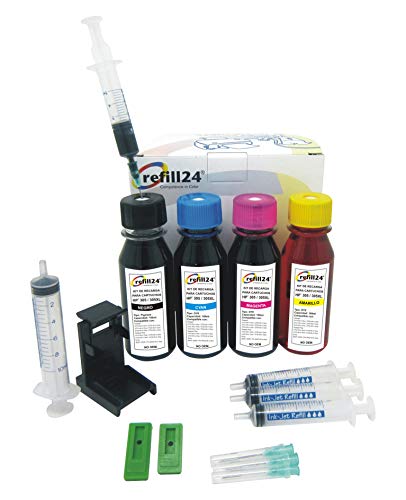 Kit de Recarga para Cartuchos de Tinta HP 305, 305 XL Negro y Color, Incluye Clip y Accesorios + 400 ML Tinta