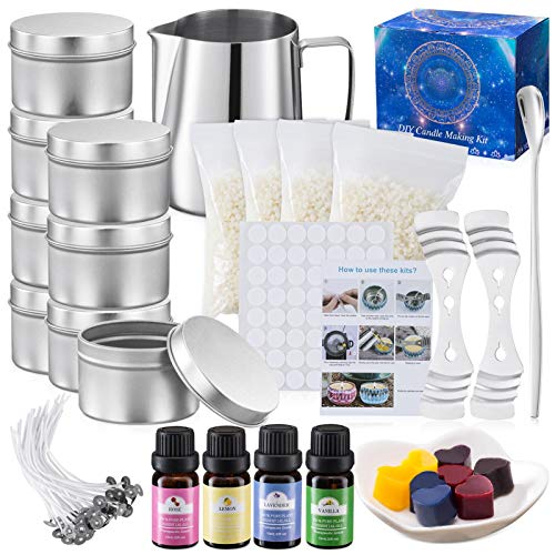 Kit para Hacer Velas, Juego De Herramientas para Velas Perfumadas Hecho En Casa, Que Incluye Una Olla Invertida para Hacer Velas, Mecha, Jarra Fundida, Cera De Soja Natural, Cuchara, Etc.