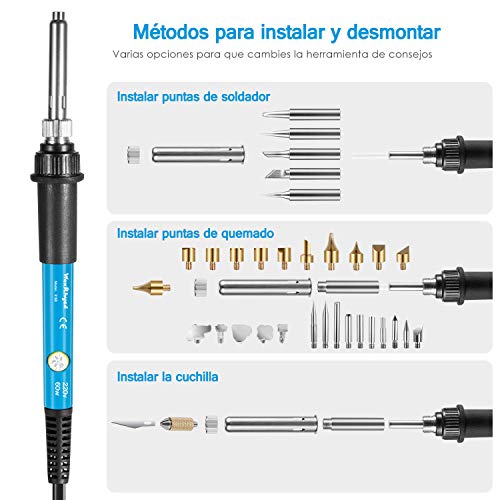 Kit Pirograbador de Madera 39 in 1 WaxRhyed, 60W,Temperatura Regulable(200-450℃), 33 Puntas y Accesorios,Soldador Pirografo Electrico Profesional Herramientas Para Manualidades Madera,Cuero,Grabado Kit Pirograbador de Madera 39 in 1 WaxRhyed, 60W,Temperatura Regulable(200-450℃), 33 Puntas y Accesorios,Soldador Pirografo Electrico Profesional Herramientas Para Manualidades Madera,Cuero,Grabado