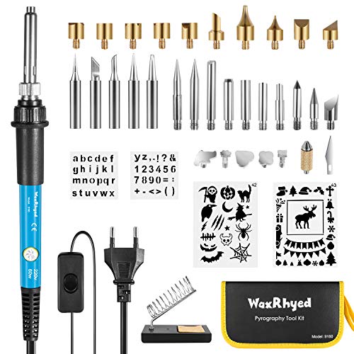 Kit Pirograbador de Madera 39 in 1 WaxRhyed, 60W,Temperatura Regulable(200-450℃), 33 Puntas y Accesorios,Soldador Pirografo Electrico Profesional Herramientas Para Manualidades Madera,Cuero,Grabado Kit Pirograbador de Madera 39 in 1 WaxRhyed, 60W,Temperatura Regulable(200-450℃), 33 Puntas y Accesorios,Soldador Pirografo Electrico Profesional Herramientas Para Manualidades Madera,Cuero,Grabado