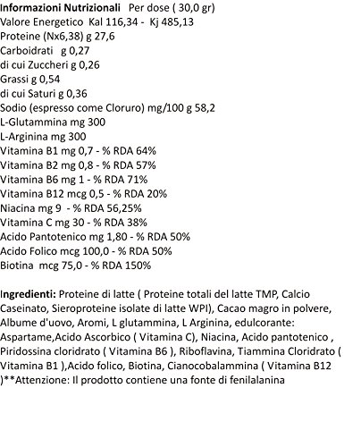 Kit se compone de 90% de proteína 4 fuentes de proteínas (leche de proteína completo - caseinato de calcio , - proteína de suero y concentrado ultrafiltradas - clara de huevo) Arginina Glutamina Enriquecida con Vitaminas (1 kg Sabor vainilla) y BCAA Amino