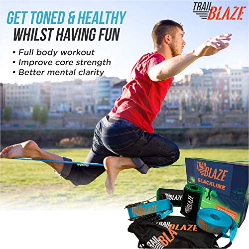 Kit Slackline Completo - Kit de Principiante con Protectores de árboles + Trinquete Tensor Revestido - Set de 15 Metros de Bandas para Entrenamiento de fácil instalación Kit Slackline Completo - Kit de Principiante con Protectores de árboles + Trinquete Tensor Revestido - Set de 15 Metros de Bandas para Entrenamiento de fácil instalación