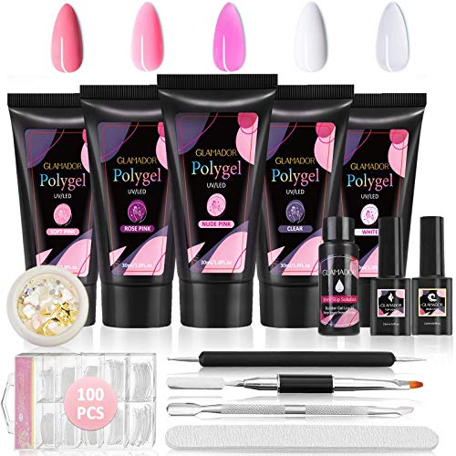 Kit Uñas de Gel Completo-GLAMADOR Kit Poly Gel para Uñas-Práctico Kit Gel de Extensión de Uñas con 30ml*5 Colores Bonitos-Seguro, Fácil de Usar,Perfecto para Manicuristas,Principiantes,DIY Uñas Arte