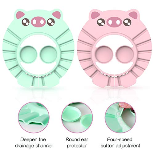 Kitchen-dream Gorro de Ducha Bebé, 2pcs Ajustable Impermeable Champú Caps Shield, Protección para niños Sombrero de orejera para el cuidado del bebé para niños pequeños (Verde claro, Rosa) Kitchen-dream Gorro de Ducha Bebé, 2pcs Ajustable Impermeable Champú Caps Shield, Protección para niños Sombrero de orejera para el cuidado del bebé para niños pequeños (Verde claro, Rosa)