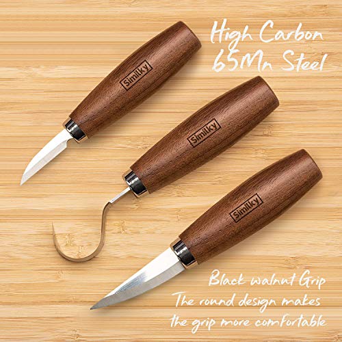 Kits de cuchillos para tallar madera Set de herramientas para principiantes SIMILKY Kit de tallado 5 en 3 - Incluye cuchillo para tallar, cuchillo Whittling, cuchillo para tallar astillas-Update Bag