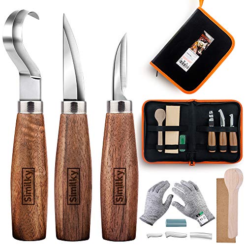 Kits de cuchillos para tallar madera Set de herramientas para principiantes SIMILKY Kit de tallado 5 en 3 - Incluye cuchillo para tallar, cuchillo Whittling, cuchillo para tallar astillas-Update Bag