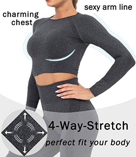 KIWI RATA Camiseta Deportiva Mujer Manga Larga sin Costuras Crop Top Deporte Yoga para Fitness Running Gimnasio Elásticos y Transpirables