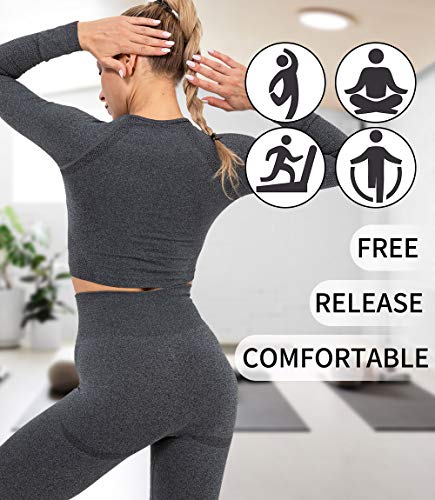 KIWI RATA Camiseta Deportiva Mujer Manga Larga sin Costuras Crop Top Deporte Yoga para Fitness Running Gimnasio Elásticos y Transpirables