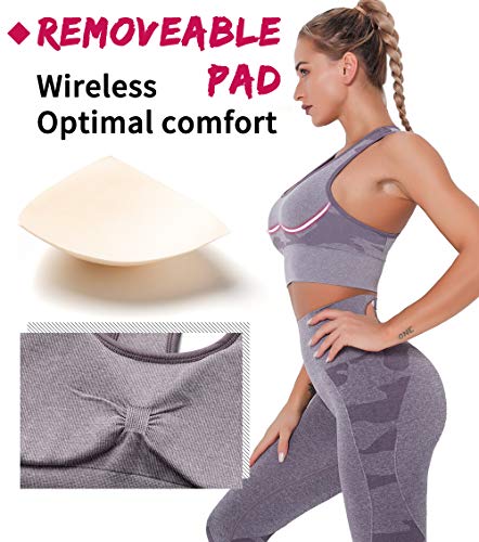 KIWI RATA Sujetador Deportivo Mujer Fitness de Impacto Medio con Almohadillas Extraíbles sin Costuras, sin Aros Yoga Gym Racerback Top Deporte con Relleno Gimnasio Fitness Ejercicio