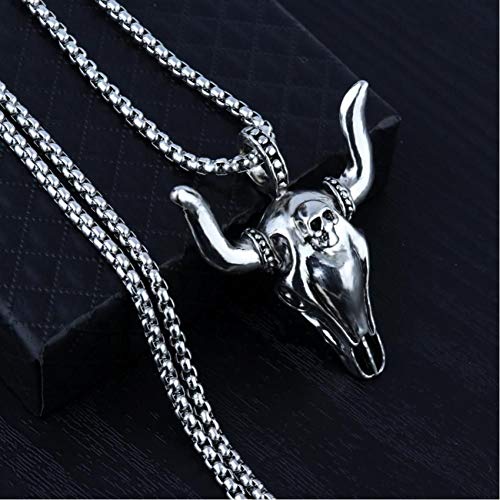 KJFUN Colgante De Cabeza De Toro De Acero De Titanio Largo para Hombre, Colgante De Vaca, Collar Colgante para Joyería De Hombre KJFUN Colgante De Cabeza De Toro De Acero De Titanio Largo para Hombre, Colgante De Vaca, Collar Colgante para Joyería De Hombre